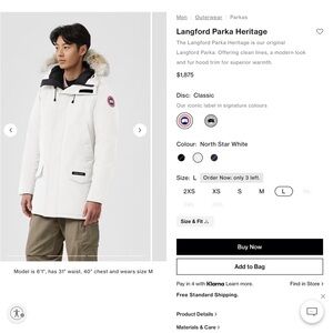 Canadian Goose Langford Parka in Northstar white.